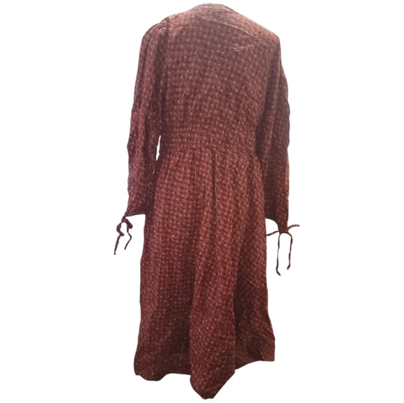 MADEWELL Cottagecore maroon floral midi dress w bows - Picture 8 of 10